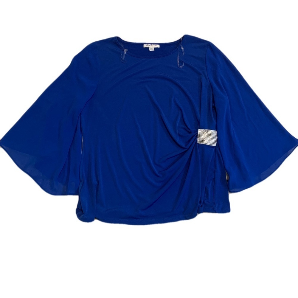 Tradition Royal Blue Bell Sleeve Blouse with Embellished Clasp, Size L/G
